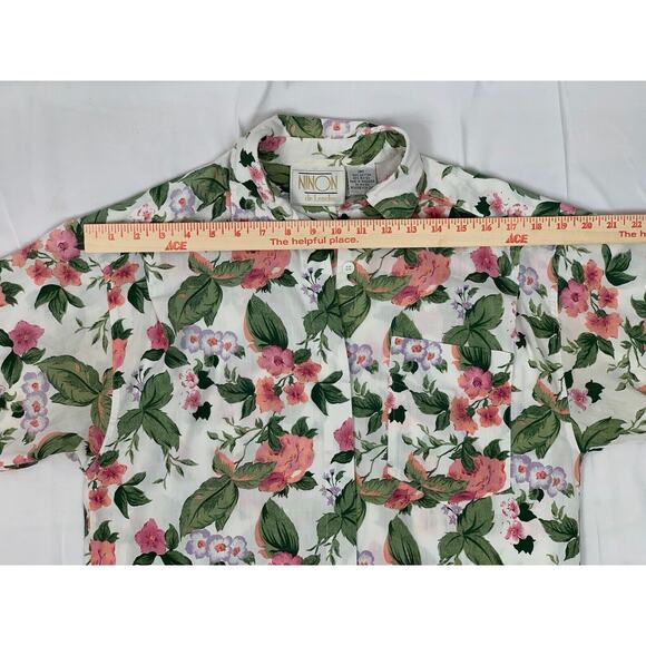 Vintage Ninon De Lenclos Floral Button Up Collared Short Sleeve Top Blouse Sz M - Picture 10 of 12